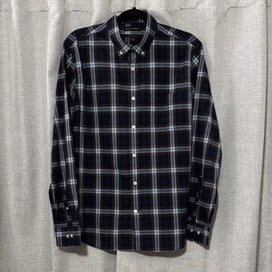 Men’s Banana Republic”Untucked Slim Fit” Dress Shirt-Sz L-100% Cotton-Blue Plaid